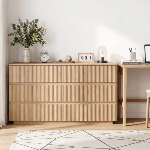 Karl home Natural Oak 6 Drawer Fluted Dresser, Modern Storage Chest - Image 2