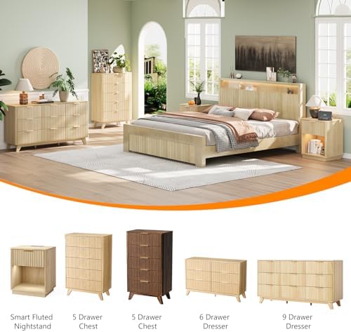 Bonnlo Fluted Dresser,57" Fluted Wide Modern Dresser with Metal Handle, Chest of Drawers, Curved Profile Design, Wood 9 Drawer Organizer for Bedroom, Natural Oak - Image 7