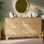 Xixini Fluted Dresser with 7 Drawers, 58" Wide Modern Chest of Drawers with Metal Handle, Wooden Dresser TV Stand, Wood Closet Clothes Storage Organizer for Bedroom, Living Room, Hallway, Natural Oak by Xixini
