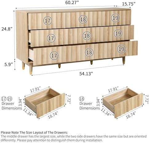 Bifins 60" Wide Fluted Dresser for Bedroom with 9 Drawers - Image 2