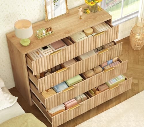 TEENOFN Fluted Dresser for Bedroom with 8 Drawers, 47.2" Wide Modern Chest of Drawers with Metal Handle, Dresser TV Stand, Wood Closet Clothes Storage Organizer for Living Room, Hallway, Natural - Image 3