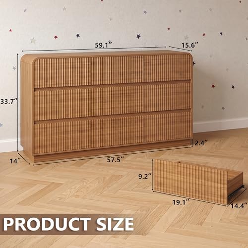 BORNOON Dresser for Bedroom with 9 Drawers, Fluted Chest of Drawers with Round Curved Corner, Hidden Handles, Modern Wood Storage Organizer for Bedroom, Nursery, Living Room - Image 2