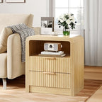 Decofy Fluted 2-Drawer Nightstand Set of 2 with Charging Station, Oak - Image 5