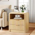 Decofy Fluted 2-Drawer Nightstand with Charging Station, Oak by Decofy