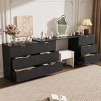 MAISONARIA L-Shaped Rotatable 9 Drawer Dresser for Bedroom, 71" Wide Deformable Black Dresser with Gold Metal Handles, Modern Fluted Chest of Drawers for Bedroom, Living Room, Entryway, Hallway - Image 6