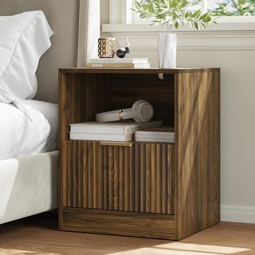 3-Piece 9 Drawer Dresser and 1-Drawer Nightstand Set, Walnut丨63 Wide Fluted Bedroom Dresser Set Night Stand Set of 2, Modern Wood Chest of Drawers Storage Dressers Set for Bedroom - Image 7