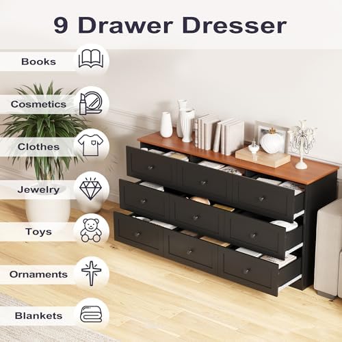 Furnify 9 Drawer Dresser, 59" Wide Dresser for Bedroom, Black - Image 4