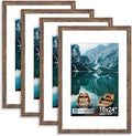 Hongkee 16x24 Frame Set of 4, 16 x 24 Rustic Brown Wood Style(Mat 12x18) by Hongkee