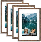 Hongkee 16x24 Frame Set of 4, 16 x 24 Rustic Brown Wood Style(Mat 12x18) by Hongkee