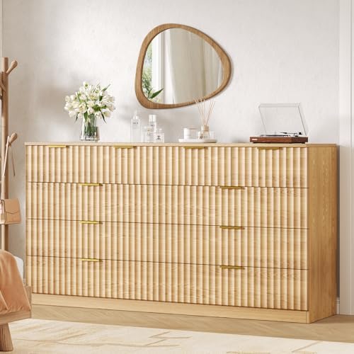 55.1" Wide Fluted 10 Drawer Dresser for Bedroom, Natural by NDOHCUO
