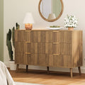 Fluted 6 Drawers Dresser for Bedroom, Wooden Wide Chest of Drawers with Metal Handle, Dresser TV Stand, Closet Storage Organizer for Entryway, Living Room, Hallway by Unknown