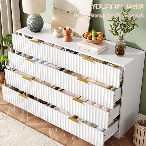 47.2" Wide Fluted 8 Drawer Dresser for Bedroom, White - Image 6