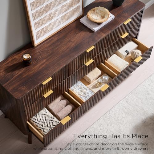 T4TREAM 63" Wide Fluted 9 Drawer Dresser for Bedroom, Dark Walnut - Image 6