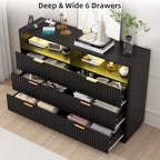 VOWNER Fluted 6 Drawers Dresser for Bedroom Chest of Drawers with 2 Shelves - Image 3