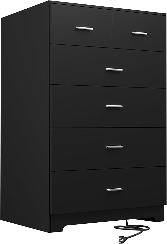 FJTJBSI Dresser with Power Outlets Wooden 6 Drawer Dresser with Large Organizer by FJTJBSI