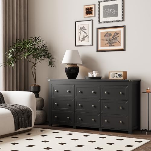 Xixini 59.1" Wide 9-Drawer Farmhouse Dresser for Bedroom, Black - Image 2