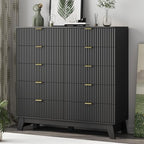 Xixini Fluted Dresser for Bedroom with 10 Drawers, 48" Wide Modern Chest of Drawers with Metal Handle, Wooden Dresser TV Stand, Wood Closet Clothes Storage Organizer for Living Room, Hallway, Black - Image 4