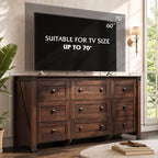 WLIVE Brown Dresser for Bedroom, 9 Drawer Wooden Chest of Drawers with SGS-Tested Anti-Tip Design, 62 Inch Wide Rustic Dresser TV Stand for Living Room, Hallway and Closet, Large Storage Cabinet - Image 5