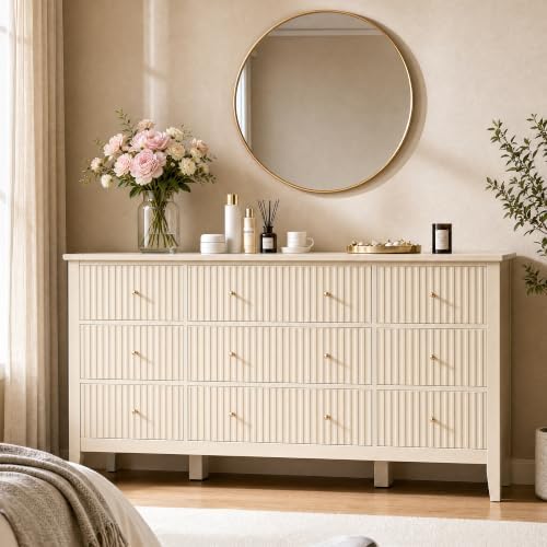 RoyalCraft Fluted Dresser for Bedroom with 9 Drawers, 59" Wide Long Dresser by Bringyoubetterlife