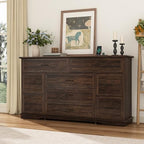 jiteentarou Farmhouse 9 Drawer Dresser for Bedroom,63” Wood Dresser & Chest of Drawers with Power Outlets,Large & Wide Dressers for Bedroom,Tall Storage Dresser Organizer(Rustic Brown) - Image 3