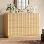 Wodeer Oak Dresser Fluted 6 Drawers Dresser for Bedroom, 47" Wide Wood Chest of Drawers with Hidden Handles & Rounded Corners, Modern TV Stand Storage Cabinet for Living Room, Hallway, Entryway by WODEER