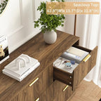 9 Drawer Fluted Dresser for Bedroom with Deep Drawers, Walnut丨63 Wide Wood Dresser, Large Chest of Drawers, Modern Long TV Stand, Storage Cabinet Side Table for Living Room, Hallway - Image 5