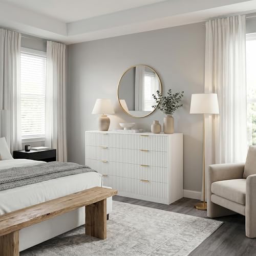 White 8 Drawer Dresser for Bedroom, 55" Wide Fluted Chest of Drawers with Gold Metal Handles, Modern Wooden Dresser, Closet Storage Organizer Mid Century TV Stand for Living Room Hallway - Image 5