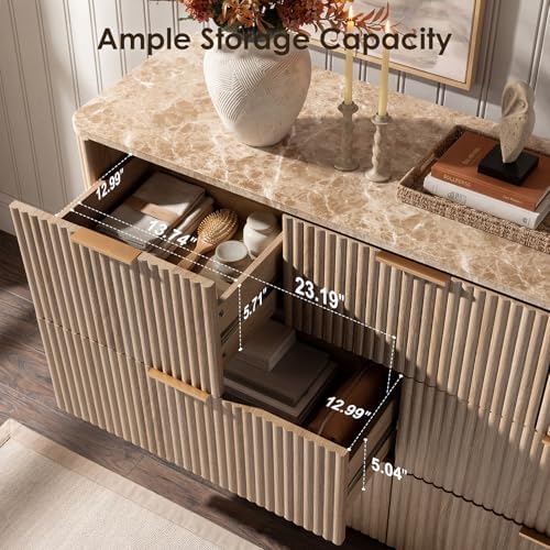 Fluted 7 Drawer Dresser for Bedroom, 54"W Wooden Dressers & Chest of Drawer - Image 5