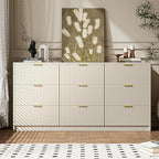 MAISONARIA Beige 9 Drawer Dresser for Bedroom, 63" Wide Modern Fluted Dresser with Gold Metal Handles, Chest of Drawers for Bedroom, Living Room, Entryway, Hallway - Image 6