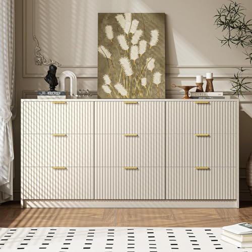 MAISONARIA Beige 9 Drawer Dresser for Bedroom, 63" Wide Modern Fluted Dresser with Gold Metal Handles, Chest of Drawers for Bedroom, Living Room, Entryway, Hallway - Image 6