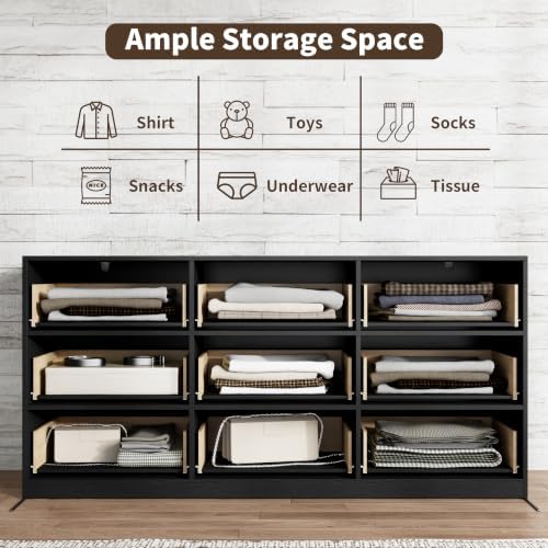 Fluted 9 Drawer Dresser for Bedroom,63" Wide Chest of Drawers w/LED Lights - Image 6