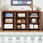 Ieejdn 62.91" Modern Chest of Drawer, 9 Deep Drawers,Clothes Organizer,Large Storage Cabinet for Living Room, Bedroom,Dresser TV Stand, Wood Drawer Organizer for Living Room, Hallway, ​​Chestnut - Image 3