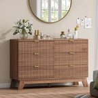 Wodeer 6 Drawer Fluted Dresser for Bedroom, Mid Century Modern Wooden Dresser with 6 Drawers, Dressers & Chests of Drawers with Metal Handle, TV Stand & Storage Organizer for Entryway, Hallway, Walnut by WODEER