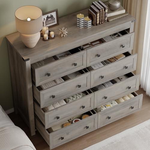 BORNOON Tall 8-Drawer Dresser, Modern Wooden Storage Chest of Drawers, Dresser TV Stand, Wood Drawer Organizer with Metal Handles for Bedroom, Living Room, Hallway - Image 4