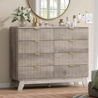 Wodeer 8 Drawer Fluted Dresser for Bedroom, Mid Century Modern Wooden Dresser with 8 Drawers, Dressers & Chests of Drawers with Metal Handle, TV Stand & Storage Organizer for Entryway, Hallway, Grey by WODEER