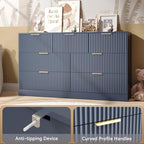 Blue Dresser with 7 Drawer 55" Wide Fluted Dresser for Bedroom丨Modern Chest of Drawer with Metal Handles, Wood TV Stand for Bedroom, Living Room, Entryway, Hallway, Blue - Image 5
