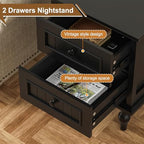 Black Nightstand Set of 2, Vintage Bedside Tables with Drawers for Bedroom - Image 6