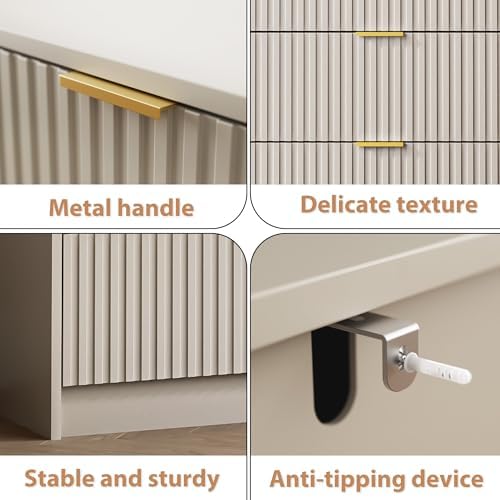 MAISONARIA 5 Drawer Dresser for Bedroom, Tall Dresser Chest of Drawers with Gold Handles, 32 Inch Wide Nightstand with for Bedroom, Living Rooms, Offices, and Entryways, Beige - Image 4