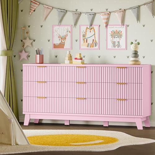 BORNOON Fluted 9 Drawer Dresser, 57.1" Wide Modern Boho Chest of Drawers, Wooden Storage Dresser TV Stand for Bedroom, Living Room, Closet, Hallway, Curved Profile Design - Image 6