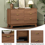 Wodeer 6 Drawer Fluted Dresser for Bedroom, Mid Century Modern Wooden Dresser with 6 Drawers, Dressers & Chests of Drawers with Metal Handle, TV Stand & Storage Organizer for Entryway, Hallway, Walnut - Image 5