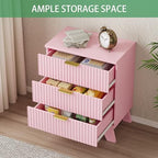 Xixini Fluted Nightstand with 3 Drawers, 24" Wide Side Table, Pink - Image 6