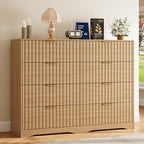 8 Drawer Dresser and Nightstand Sets for Bedroom, Modern Fluted 3 Pcs Bedroom Dresser Furniture Sets, Wood Chest of Drawers and Nightstand Set of 2 with Metal Handles, Natural Oak - Image 7