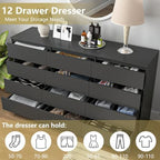 Black 12 Drawer Dresser for Bedroom,Modern Long Deep Drawer Dresser,Wood Storage Chest of Drawer, Bedroom Storage Organizer,No-Handle Design - Image 3