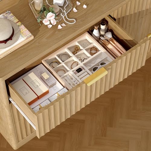 TEENFON 56.3'' Dresser for Bedroom with 6 Drawers, Dressers & Chest of Drawers with Curved Profile Design, 6 Drawer Dresser, Fluted Dressers, Wood Dressers for Bedroom, Living Room, Natural - Image 5