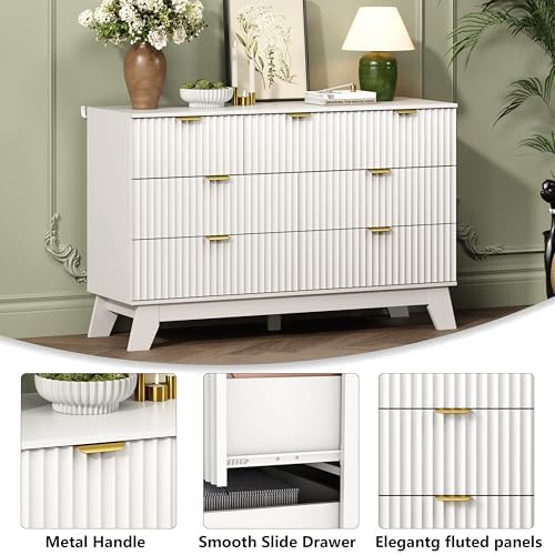 Wodeer 7 Drawer Fluted Dresser for Bedroom, Mid Century Modern Dresser with 7 Drawers, Dressers & Chests of Drawers with Metal Handle, TV Stand & Storage Organizer for Entryway, Hallway, White - Image 5