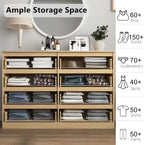 Vibe & Dine Double Dresser 8 Drawer, Modern Wooden Chest of Drawers with Wide Storage for Closet, Bedroom, Living Room, Natural Wood - Image 7