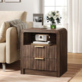 Decofy Fluted 2-Drawer Nightstand with Charging Station, Walnut by Decofy