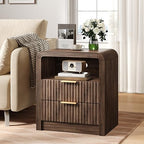 Decofy Fluted 2-Drawer Nightstand Set of 2 with Charging Station, Walnut - Image 4