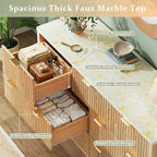 HUAHUU Fluted Dresser for Bedroom with 7 Drawers, 53" Wide Mid Century Modern Dressers with Faux Marble Top & Metal Handle, Wooden Chest of Drawers TV Stand, Natural Oak - Image 4