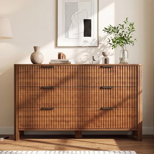 Wodeer 6 Drawer Dresser for Bedroom, 47" Wide Wood Storage Cabinet with Fluted Design, Modern Chest of Drawers & TV Stand for Living Room, Nursery Clothing Organizer with Metal Slides, Anti-Tipping - Image 3